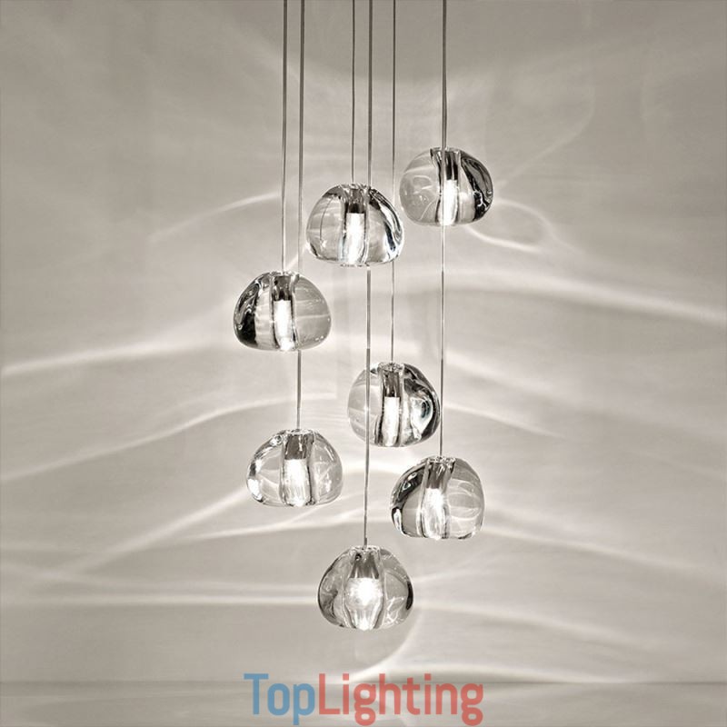 Modern Crystal Cluster Pendant Light Unique Crystal Lamp Shade Duplex Stair