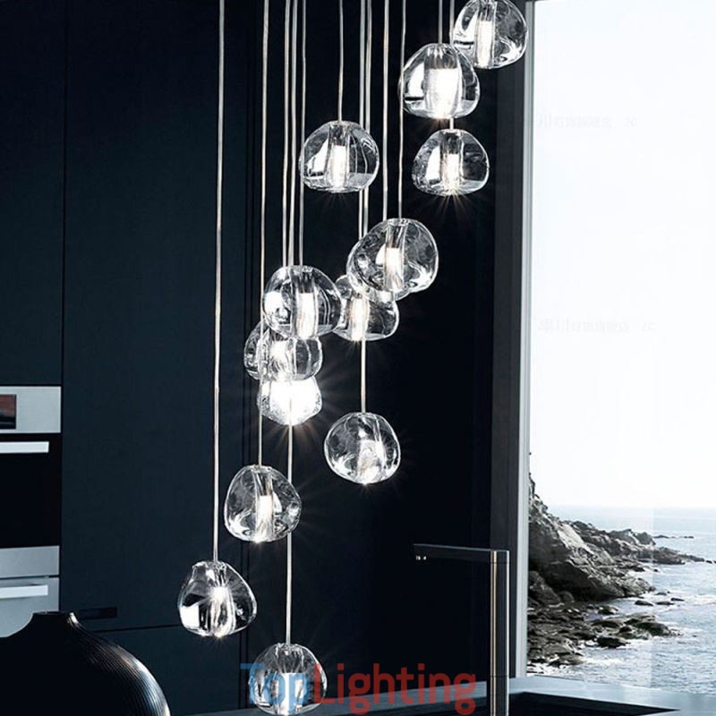 Modern Crystal Cluster Pendant Light Unique Crystal Lamp Shade Duplex Stair