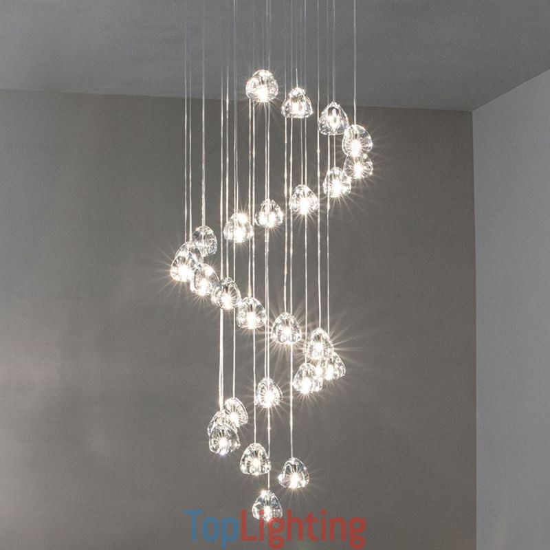 Modern Crystal Cluster Pendant Light Unique Crystal Lamp Shade Duplex Stair