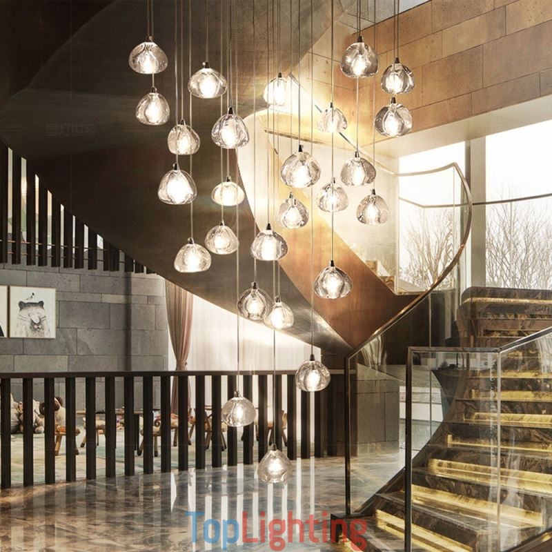 Modern Crystal Cluster Pendant Light Unique Crystal Lamp Shade Duplex Stair