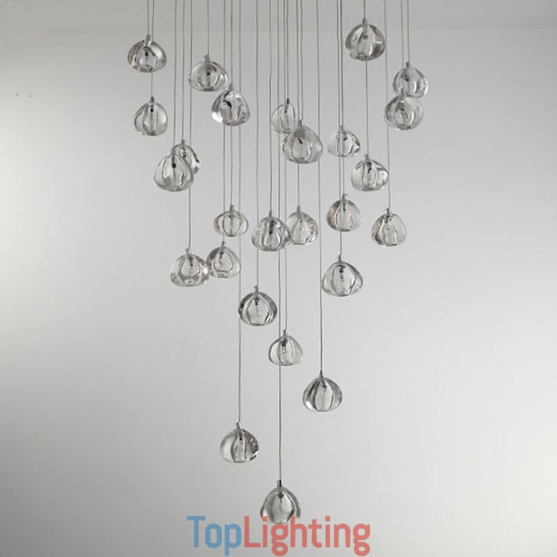 Modern Crystal Cluster Pendant Light Unique Crystal Lamp Shade Duplex Stair