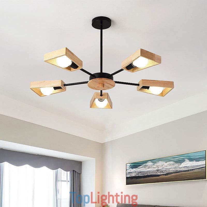 Modern Fan Shaped Chandelier Elegant Wood Pendant Light