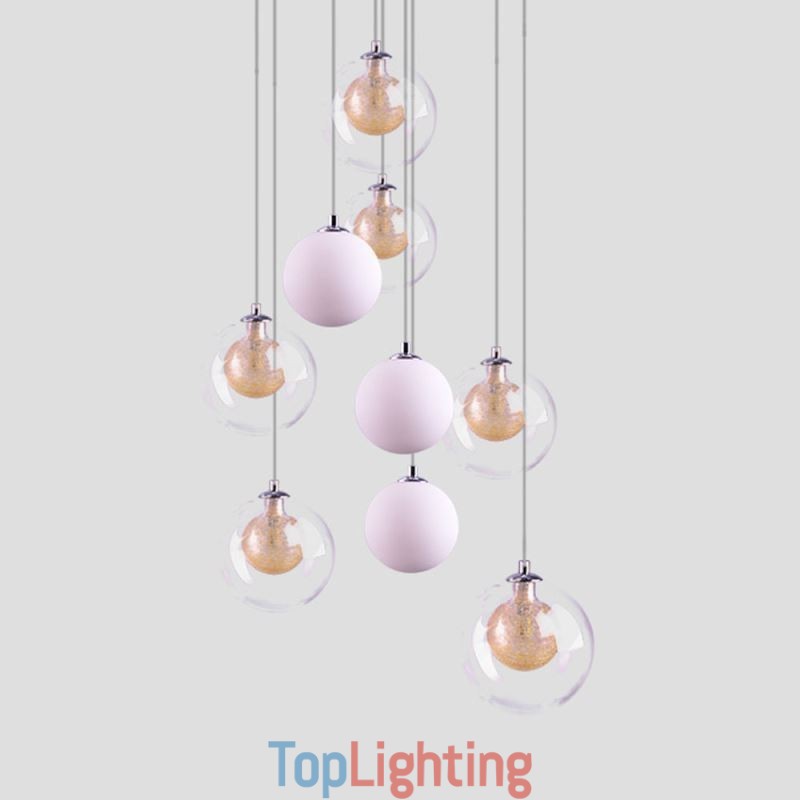 Pendant Light Glass Cluster Ceiling Light Gold Nickel Brushed+Milky Glass Ball