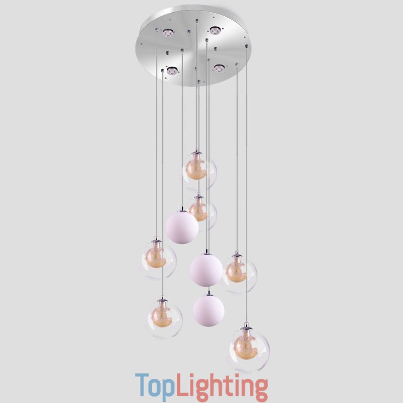 Pendant Light Glass Cluster Ceiling Light Gold Nickel Brushed+Milky Glass Ball