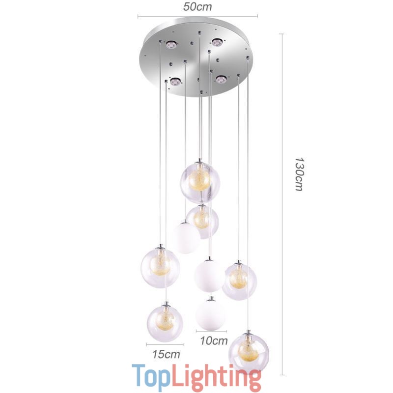 Pendant Light Glass Cluster Ceiling Light Gold Nickel Brushed+Milky Glass Ball