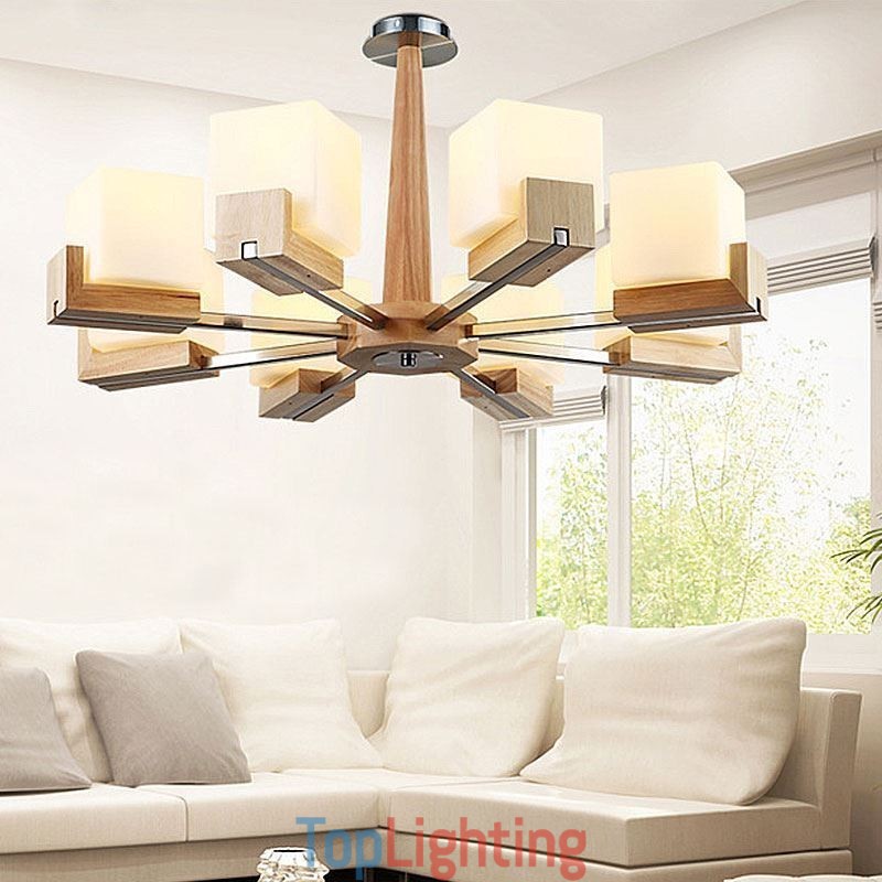 Nordic Wood Pendant Light Glass Lampshade Chandelier
