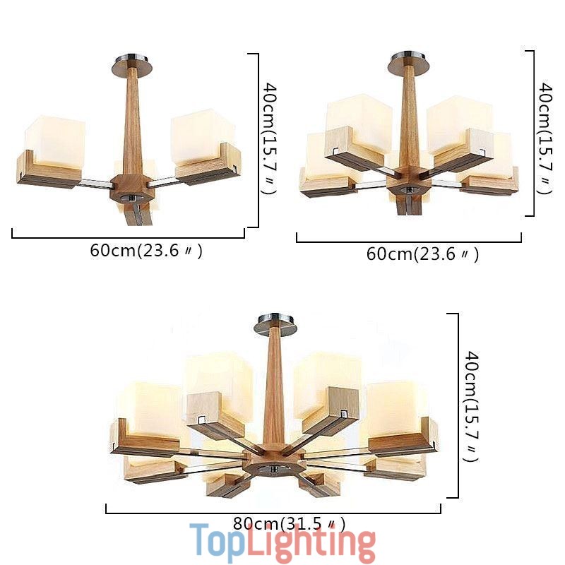 Nordic Wood Pendant Light Glass Lampshade Chandelier