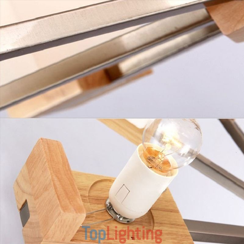 Nordic Wood Pendant Light Glass Lampshade Chandelier