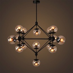 Chandelier 15 Lights Glass Ball Lights Retro Outdoors Garage Metal