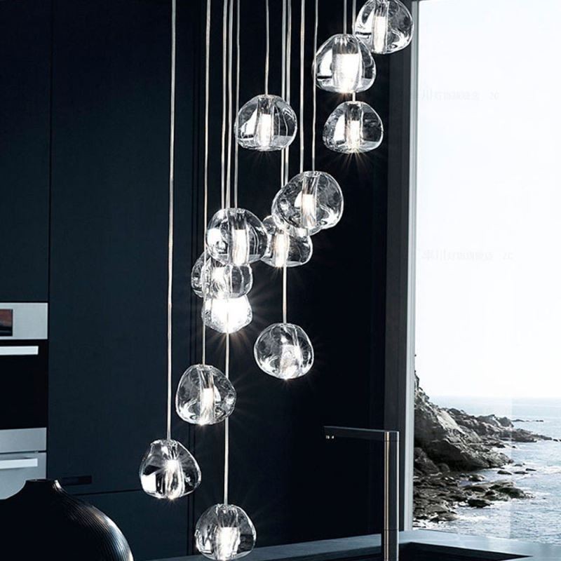 Modern Crystal Cluster Pendant Light Unique Crystal Lamp Shade Duplex Stair