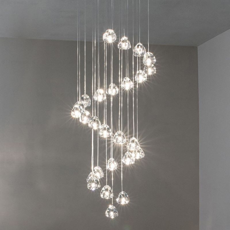 Modern Crystal Cluster Pendant Light Unique Crystal Lamp Shade Duplex Stair