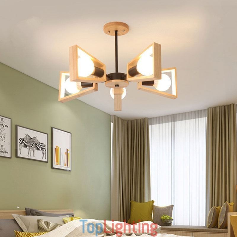 Modern Fan Shaped Chandelier Elegant Wood Pendant Light