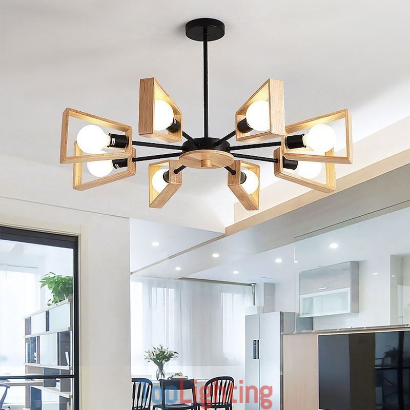 Modern Fan Shaped Chandelier Elegant Wood Pendant Light
