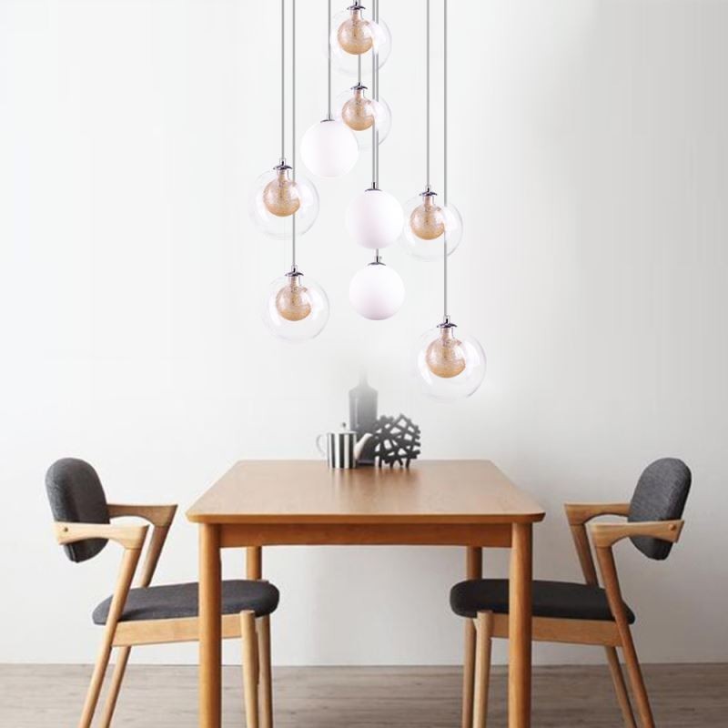 Pendant Light Glass Cluster Ceiling Light Gold Nickel Brushed+Milky Glass Ball