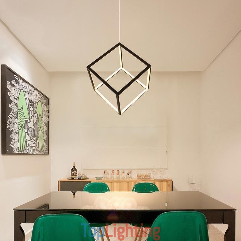 Black Pendant Light Geometric Cube Lighting