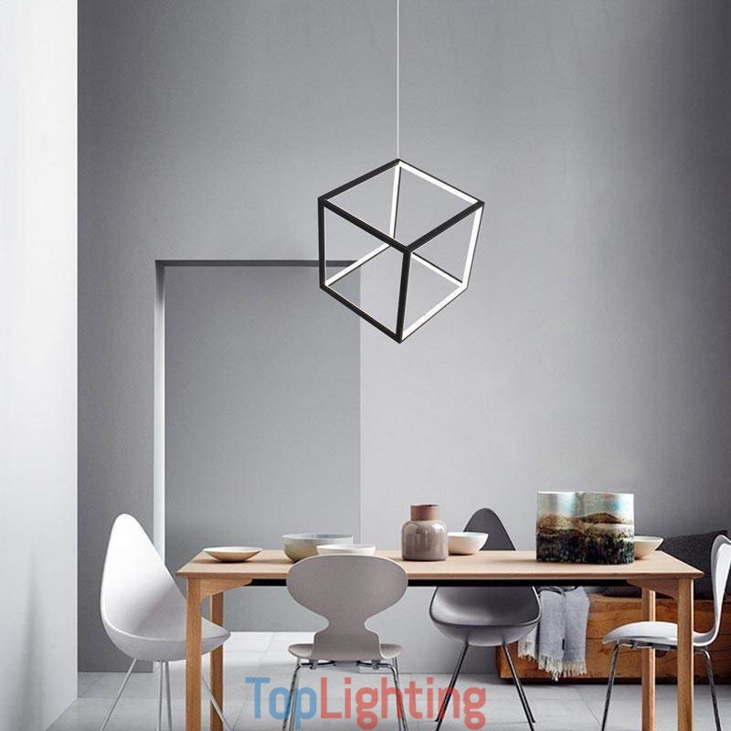 Black Pendant Light Geometric Cube Lighting
