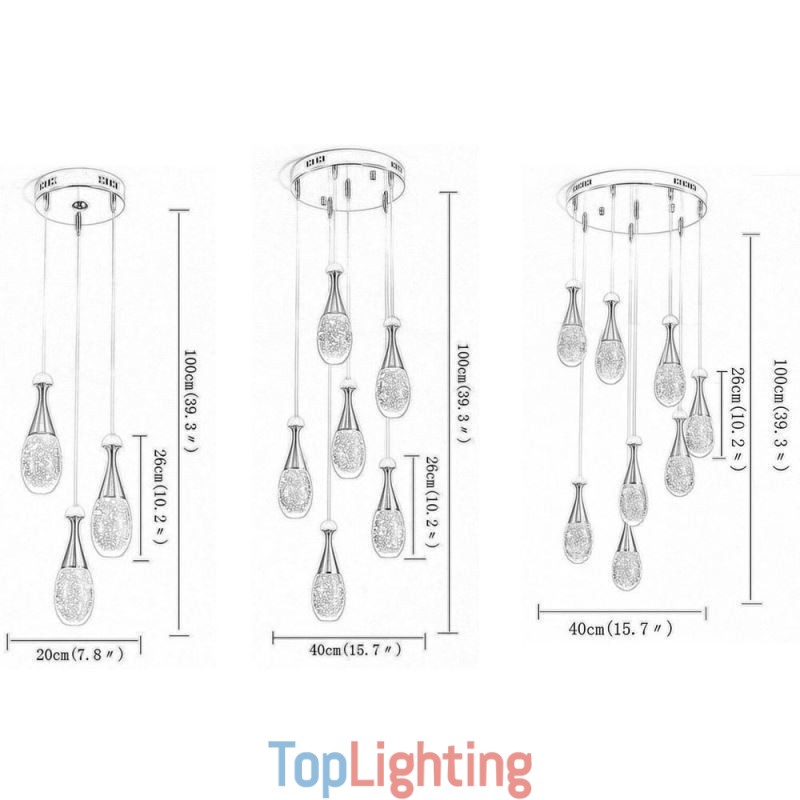 Seeded Glass Teardop Cluster Pendant Lighting