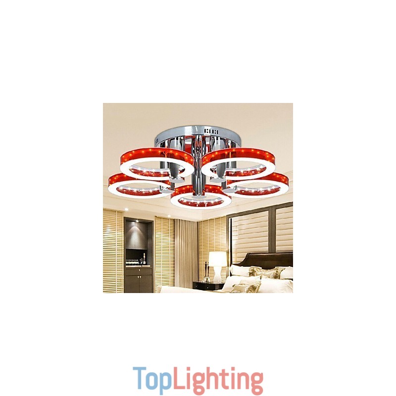 Modern Red Acrylic Chandelier with 5 lights (Chrome Finish)