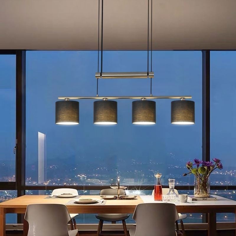 Modern 4 Light Pendant Light With Fabric Shade Adjustable Height