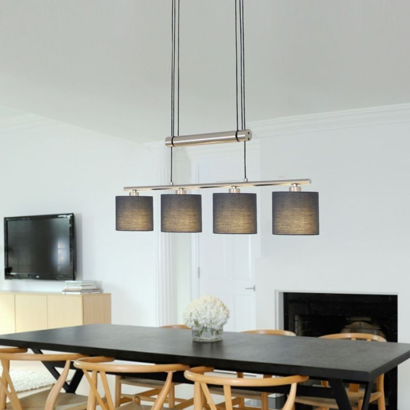 Modern 4 Light Pendant Light With Fabric Shade Adjustable Height