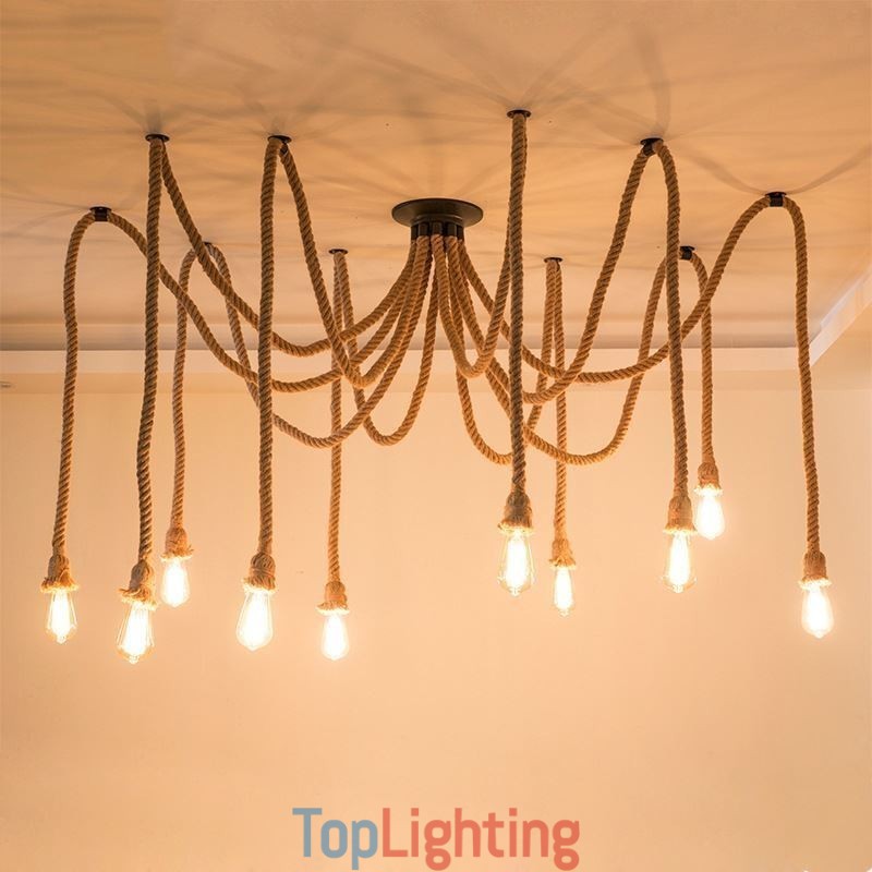 Retro Style 6 10 Heads Pendant Light Hemp Rope Chandelier Vintage Ceiling Light