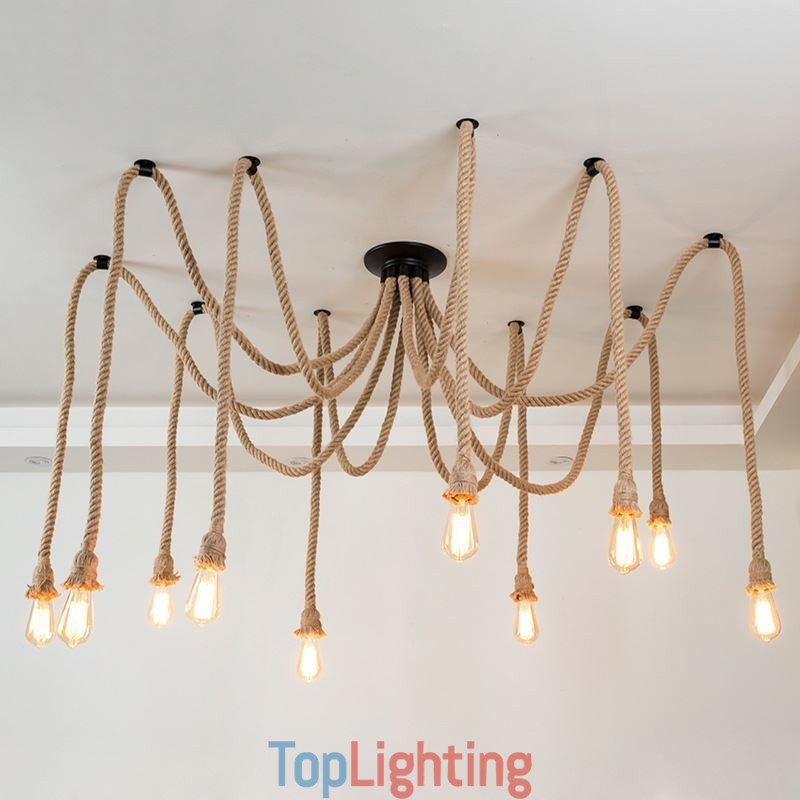 Retro Style 6 10 Heads Pendant Light Hemp Rope Chandelier Vintage Ceiling Light