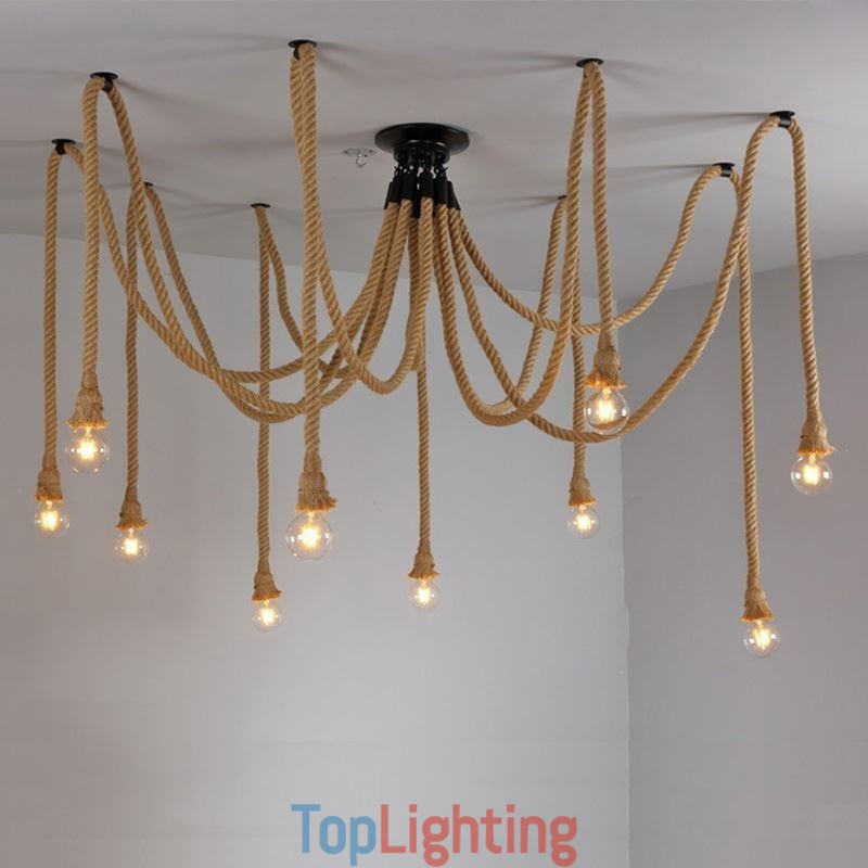Retro Style 6 10 Heads Pendant Light Hemp Rope Chandelier Vintage Ceiling Light