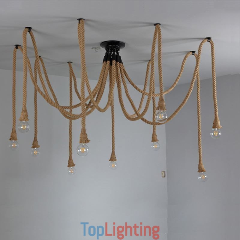 Retro Style 6 10 Heads Pendant Light Hemp Rope Chandelier Vintage Ceiling Light