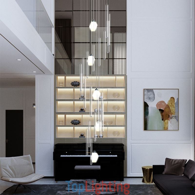Cluster Pendant Light Modern Large Pendant Crystal Chandelier Duplex Staircase