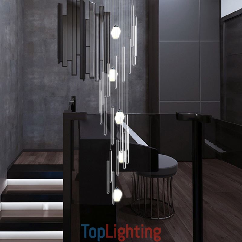 Cluster Pendant Light Modern Large Pendant Crystal Chandelier Duplex Staircase