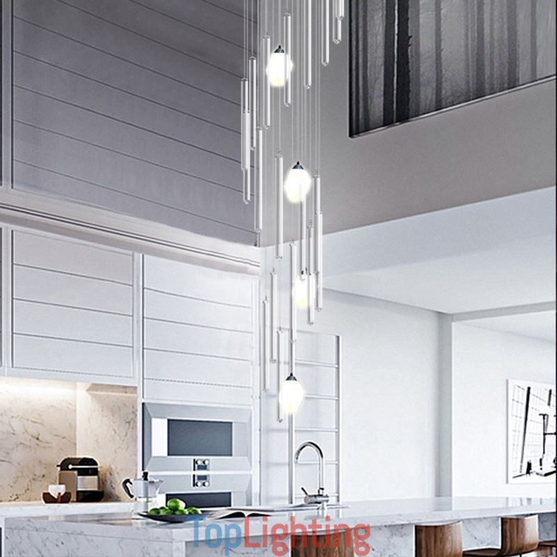 Cluster Pendant Light Modern Large Pendant Crystal Chandelier Duplex Staircase
