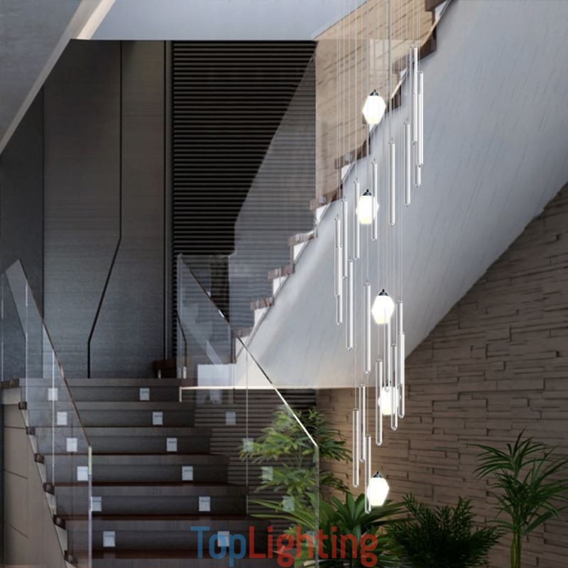 Cluster Pendant Light Modern Large Pendant Crystal Chandelier Duplex Staircase