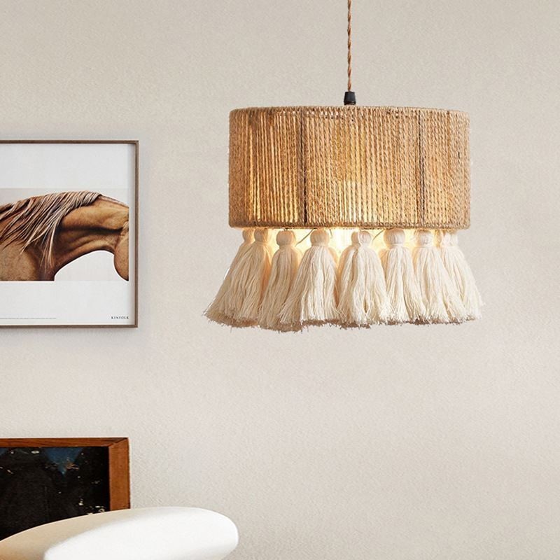 Hemp Rope Pendant Light Retro Decoration Ceiling Light Tassel Lamp Shade