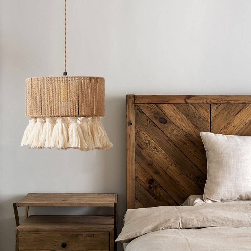 Hemp Rope Pendant Light Retro Decoration Ceiling Light Tassel Lamp Shade