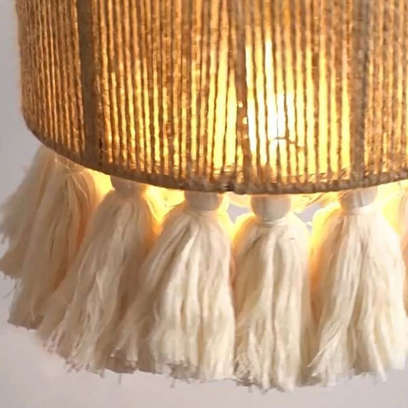 Hemp Rope Pendant Light Retro Decoration Ceiling Light Tassel Lamp Shade