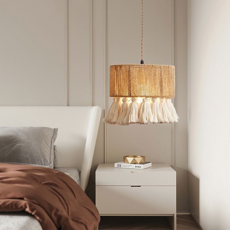 Hemp Rope Pendant Light Retro Decoration Ceiling Light Tassel Lamp Shade