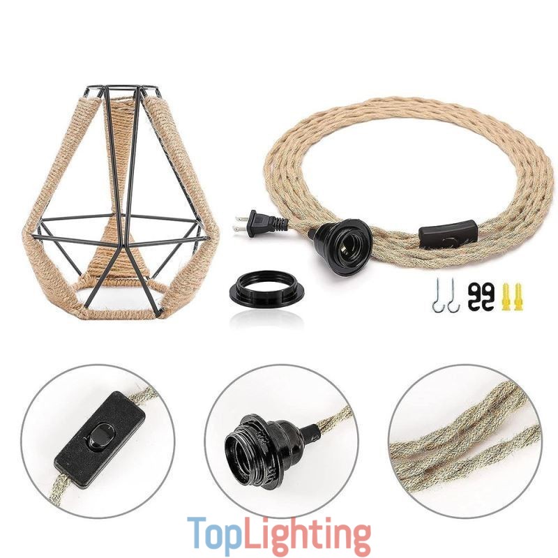 Retro Pendant Light Hemp Rope Ceiling Light 5M Hanging Wire