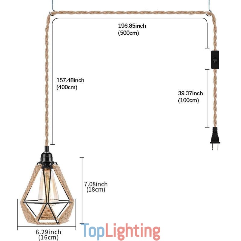Retro Pendant Light Hemp Rope Ceiling Light 5M Hanging Wire