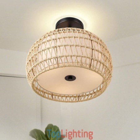 Paper Rope Fabric Flush Mount 32cm Round Lampshade 3 Lights Paper Rope Fabric Flush Mount 32cm Round Lampshade 3 Lights
