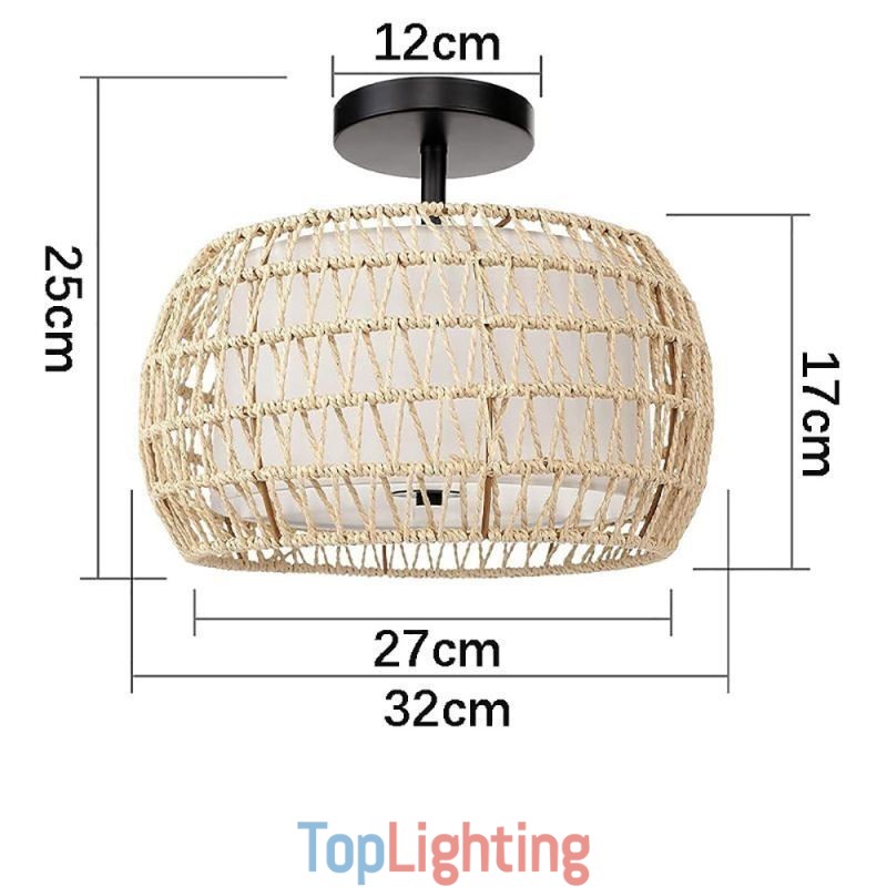 Paper Rope Fabric Flush Mount 32cm Round Lampshade 3 Lights