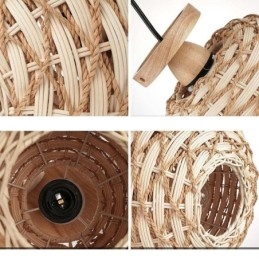 Wood Color Pumpkin Flush Mount Paper Rope Rattan Woven Lampshade