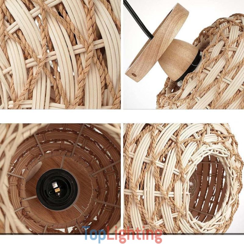 Wood Color Pumpkin Flush Mount Paper Rope Rattan Woven Lampshade