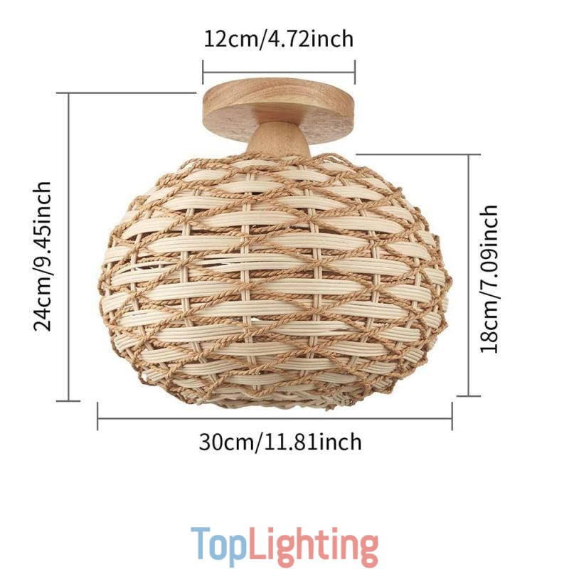 Wood Color Pumpkin Flush Mount Paper Rope Rattan Woven Lampshade