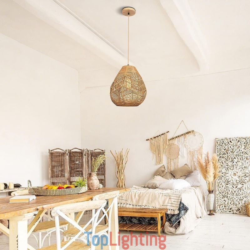 Nordic Retro Ceiling Light Natural Paper Rope Handwoven Lampshade