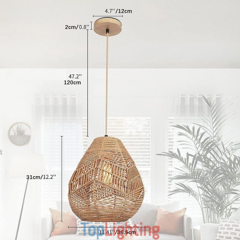 Nordic Retro Ceiling Light Natural Paper Rope Handwoven Lampshade