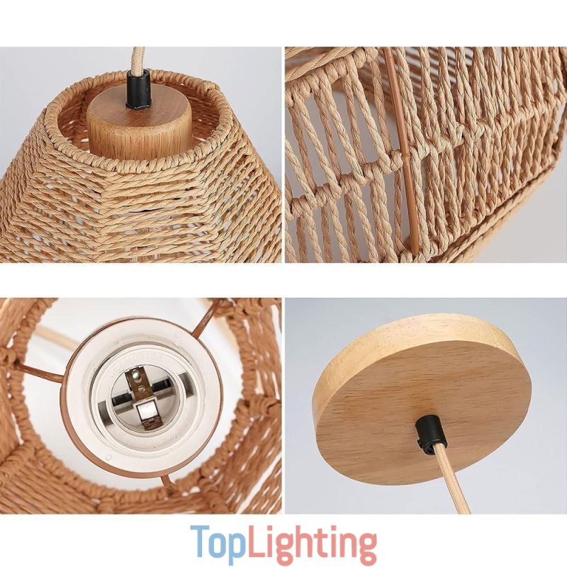 Nordic Retro Ceiling Light Natural Paper Rope Handwoven Lampshade