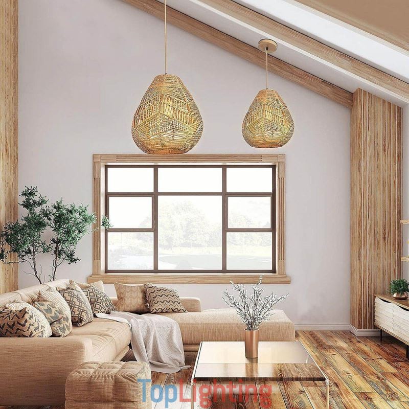 Nordic Retro Ceiling Light Natural Paper Rope Handwoven Lampshade