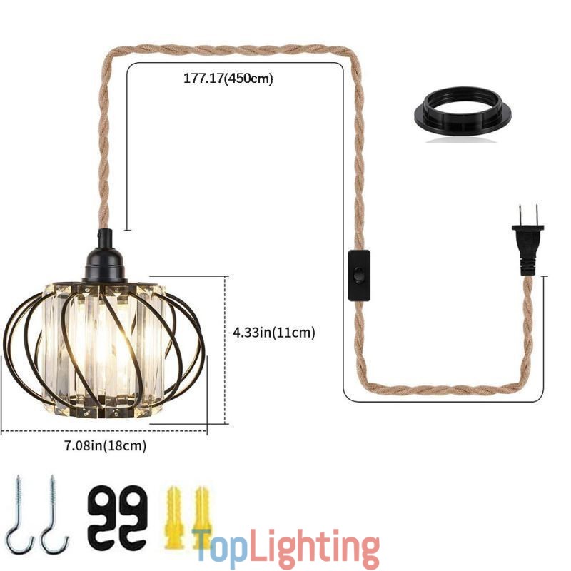 Retro Country Ceiling Light Hemp Rope Iron Bedside Pendant Light With Plug