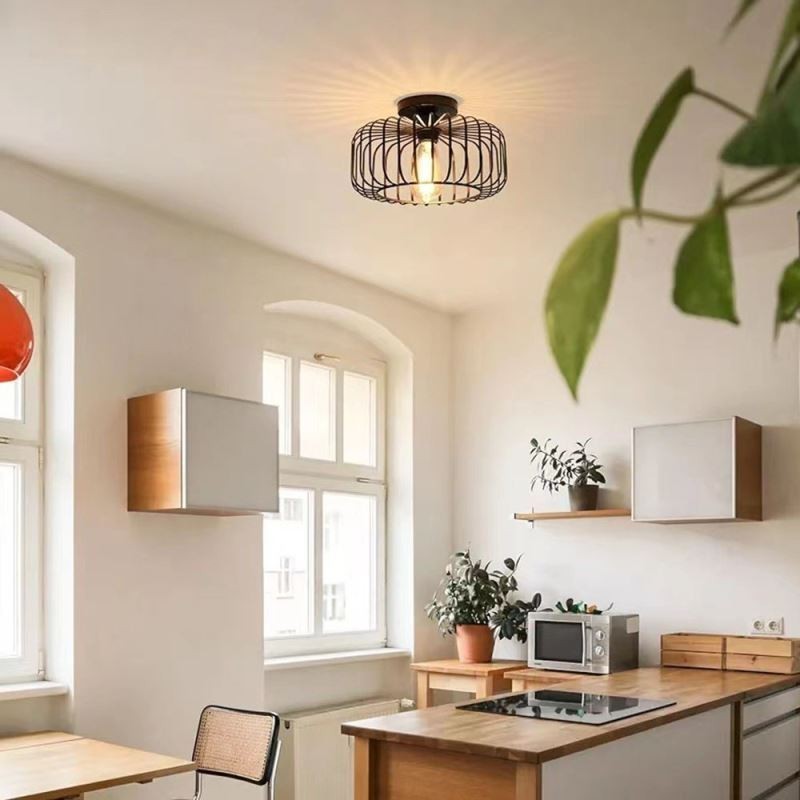 Simple Flush Mount Iron Bird Cage Ceiling Light