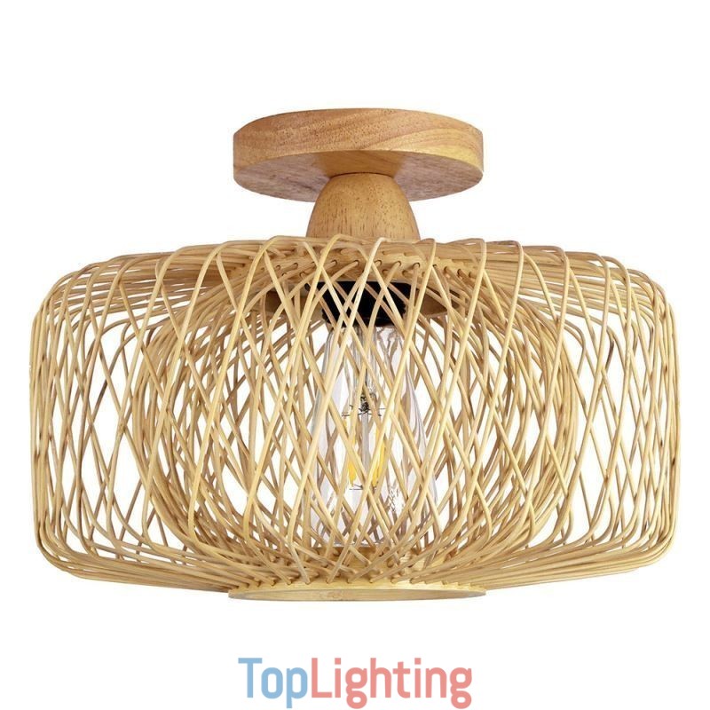Retro Double Layer Ceiling Lamp Handwoven Bamboo Lampshade Ceiling Light